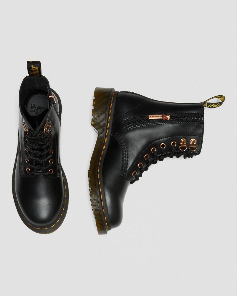 Dr Martens 1460 Pascal Rose Gold Hardware Læder Snørestøvler Dame Sort | DK 189YXF